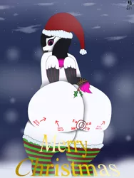 Size: 1507x2000 | Tagged: suggestive, artist:shylista's art, derpibooru import, oc, oc:shy art, anthro, horse, pegasus, undead, vampire, butt, christmas, christmas wreath, clothes, hat, holiday, image, large butt, lips, lipstick, markings, mistletoe, plump, png, santa hat, short tail, socks, solo, tail, thigh highs, winter, wreath