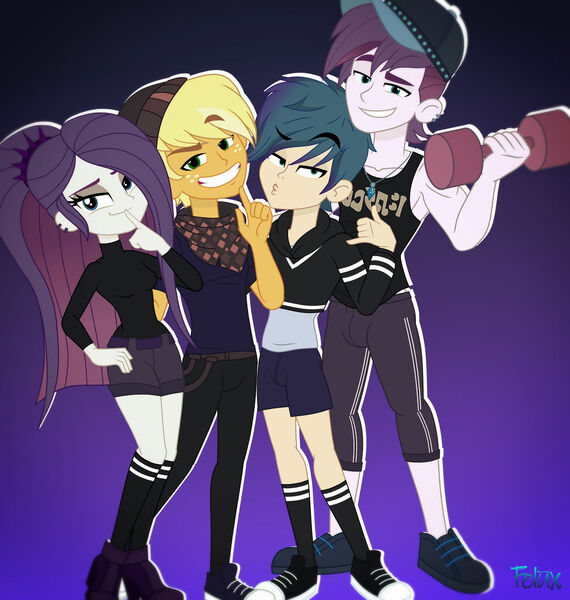 Size: 1280x1347 | Tagged: safe, artist:felux, derpibooru import, dirk thistleweed, ragamuffin (equestria girls), rarity, equestria girls, clothes, converse, crossover, equestria girls-ified, female, hawk snow white, image, jpeg, male, regal academy, shoes, socks