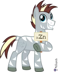 Size: 4000x4990 | Tagged: safe, artist:melisareb, derpibooru import, oc, oc:zee zinc, unofficial characters only, original species, zebra, .svg available, absurd resolution, image, male, object zebra, periodic table, png, sign, simple background, smiling, solo, stallion, transparent background, vector, zinc