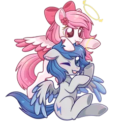 Size: 1000x1000 | Tagged: safe, artist:艾梦, derpibooru import, oc, oc:bubble cloud, oc:zephyrpony, unofficial characters only, pegasus, pony, derpibooru community collaboration, 2022 community collab, couple, image, png, wings