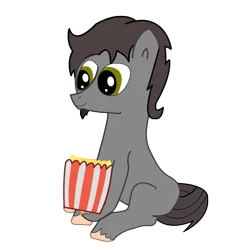 Size: 2812x2904 | Tagged: safe, artist:unreal sergey, derpibooru import, oc, oc:fanciful dust, unofficial characters only, earth pony, pony, derpibooru community collaboration, 2022 community collab, blank flank, food, image, png, popcorn, simple background, solo, transparent background, unshorn fetlocks