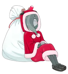Size: 1614x1765 | Tagged: safe, artist:batipin, derpibooru import, part of a set, marble pie, equestria girls, christmas, clothes, costume, equestria girls-ified, eyes closed, hair over one eye, holiday, image, png, santa costume, santa sack, shoes, sleeping