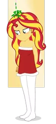 Size: 600x1320 | Tagged: safe, artist:dm29, derpibooru import, sunset shimmer, equestria girls, clothes, dress, image, mistletoe, png, socks, solo, stockings, thigh highs