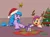 Size: 1500x1100 | Tagged: safe, artist:mew-me, derpibooru import, izzy moonbow, starlight glimmer, sunny starscout, pony, my little pony: a new generation, christmas, christmas star, christmas tree, fake antlers, g5, hat, holiday, image, izzy impaling things, jpeg, open mouth, santa hat, tree