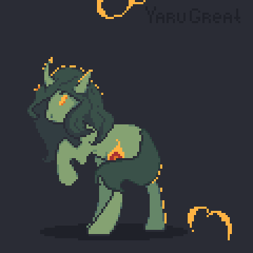 Size: 360x360 | Tagged: safe, artist:yarugreat, derpibooru import, oc, oc:terryred, unofficial characters only, pony, unicorn, animated, colt, foal, gif, image, lightning, magic, male, pixel animation, pixel art, simple background, solo, standing