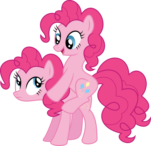 Size: 5559x5380 | Tagged: safe, artist:mysteriouskaos, derpibooru import, pinkie pie, earth pony, pony, too many pinkie pies, absurd resolution, clone, female, image, mare, piggyback ride, pinkie clone, png, ponies riding ponies, riding, self riding, simple background, transparent background, vector