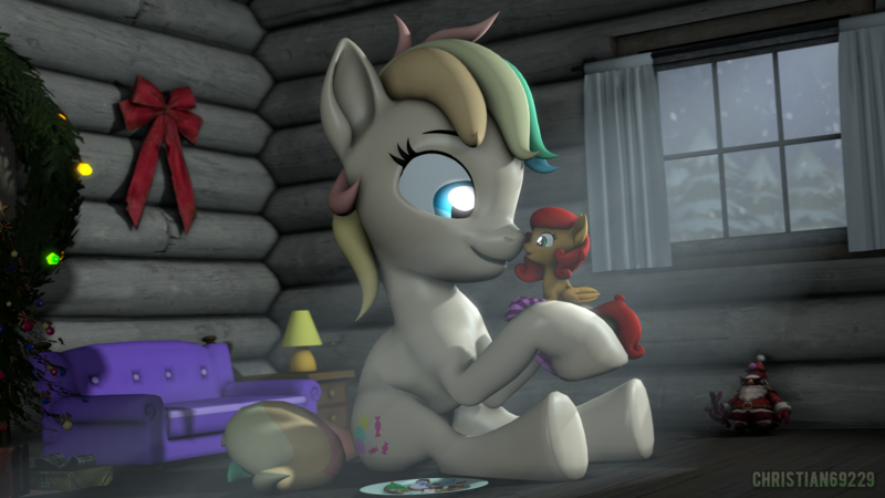 Size: 1920x1080 | Tagged: safe, artist:christian69229, derpibooru import, oc, oc:candy sparkles, oc:soft melody, unofficial characters only, earth pony, pegasus, pony, 3d, cuddling, female, image, looking at each other, looking at someone, mare, nuzzling, png, smiling, smiling at each other, source filmmaker
