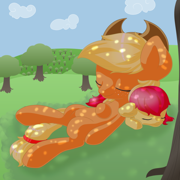 Size: 4000x4000 | Tagged: safe, artist:rue-willings, derpibooru import, apple bloom, applejack, earth pony, pony, female, filly, foal, image, mare, png, siblings, sisters