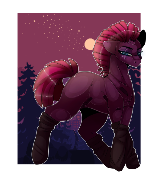 Size: 4128x4677 | Tagged: safe, artist:fluffideer, derpibooru import, tempest shadow, pony, unicorn, broken horn, eye scar, female, full moon, horn, image, mare, moon, night, outdoors, png, scar, simple background, solo, stars, transparent background