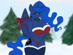 Size: 2048x1548 | Tagged: suggestive, artist:sombershadows, derpibooru import, princess luna, alicorn, anthro, bra, breasts, busty princess luna, christmas, clothes, female, holiday, image, jpeg, lingerie, looking at you, socks, solo, stockings, thigh highs, underwear, winter, wreath