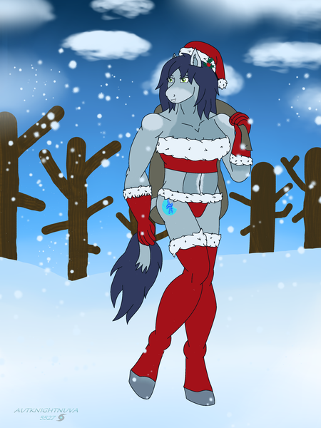 Size: 2448x3264 | Tagged: suggestive, artist:rionix15, derpibooru import, oc, oc:marina grace, anthro, earth pony, hearthbreakers, christmas, clothes, holiday, image, legwear, lingerie, png, snow, socks, solo, stockings, thigh highs