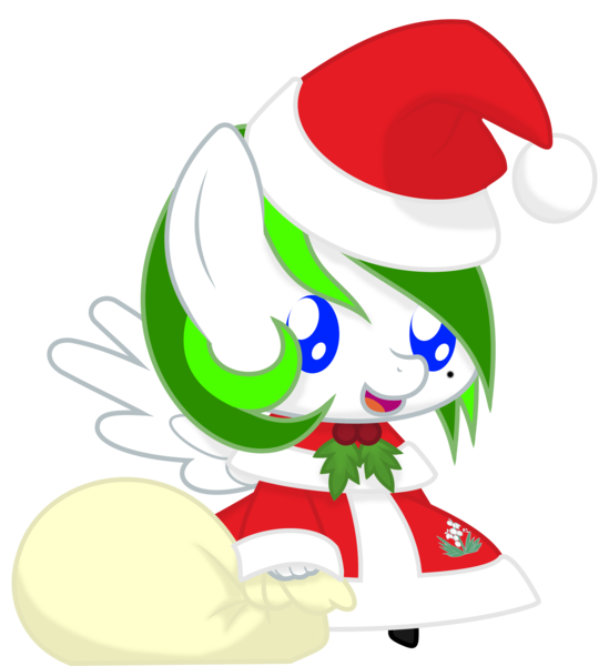 Size: 3200x3500 | Tagged: safe, artist:dtavs.exe, derpibooru import, oc, oc:flor de izote(izzi), pegasus, beauty mark, chibi, christmas, holiday, image, open mouth, padoru, pegasus oc, png, simple background, solo, transparent background, wings