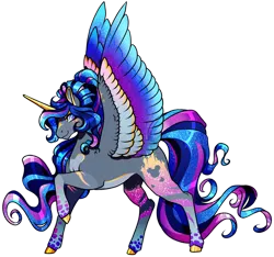 Size: 1920x1795 | Tagged: safe, artist:oneiria-fylakas, derpibooru import, oc, oc:princess fantasy, alicorn, pony, colored wings, female, image, mare, multicolored wings, png, rainbow power, simple background, solo, transparent background, wings