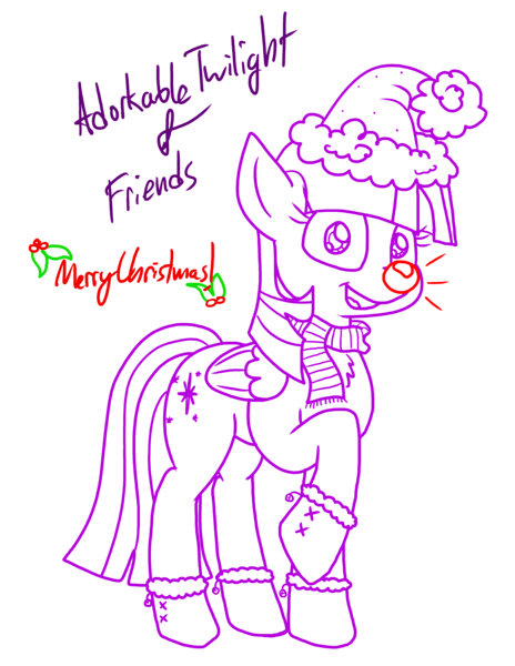 Size: 3558x4605 | Tagged: safe, artist:adorkabletwilightandfriends, derpibooru import, twilight sparkle, twilight sparkle (alicorn), alicorn, adorkable, adorkable twilight, boots, christmas, clothes, cute, dork, hat, hearth's warming, holiday, image, png, red nosed, red nosed reindeer, santa hat, scarf, shoes, smiling