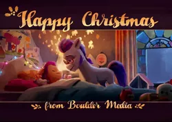 Size: 1024x724 | Tagged: safe, boulder media, derpibooru import, official, sunny starscout, earth pony, pony, my little pony: a new generation, argyle starshine, christmas, father and child, father and daughter, female, filly, filly sunny starscout, g5, holiday, image, jpeg, male, merry christmas, stallion, younger