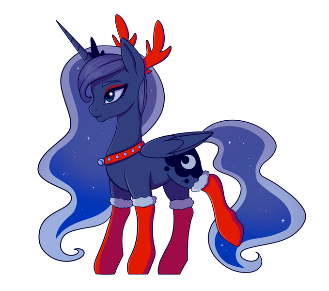 Size: 2114x1868 | Tagged: safe, artist:silverst, derpibooru import, princess luna, christmas, clothes, costume, holiday, image, jpeg, socks, stockings, thigh highs