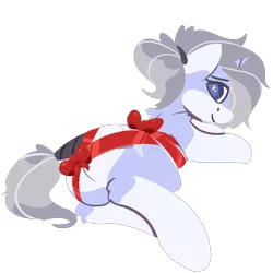 Size: 3000x3000 | Tagged: suggestive, artist:rhythmpixel, derpibooru import, oc, oc:silver star, unofficial characters only, pony, unicorn, butt, female, image, looking at you, looking back, looking back at you, mare, plot, png, ponytail, ribbon, simple background, solo, tail, tail wrap, transparent background