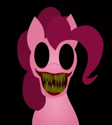 Size: 1101x1224 | Tagged: semi-grimdark, artist:isaac_pony, derpibooru import, pinkie pie, demon, earth pony, pony, black eye, creepy, creepy smile, creepypasta, female, image, laughing, mouth, open mouth, png, simple background, smiling, solo, teeth, transparent background, vector