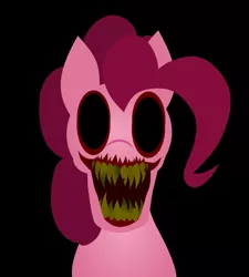 Size: 1101x1224 | Tagged: semi-grimdark, artist:isaac_pony, derpibooru import, pinkie pie, demon, earth pony, pony, black eye, creepy, creepy smile, creepypasta, female, image, laughing, mouth, open mouth, png, simple background, smiling, solo, teeth, tongue out, transparent background, vector