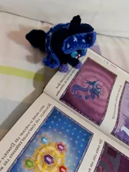 Size: 4000x3000 | Tagged: safe, artist:casquitos kawaii, derpibooru import, nightmare moon, alicorn, pony, amigurumi, book, crochet, handmade, image, irl, jpeg, photo, plushie, solo