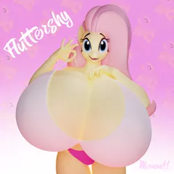 Size: 2048x2048 | Tagged: suggestive, artist:gentlemeaow, derpibooru import, fluttershy, anthro, 3d, absolute cleavage, big breasts, bra, breasts, bust, busty fluttershy, cleavage, clothes, huge breasts, hyper, hyper breasts, image, impossibly large breasts, jpeg, model, panties, pink background, simple background, underwear