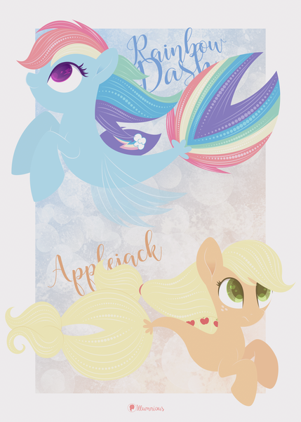 Size: 4624x6472 | Tagged: safe, artist:illumnious, derpibooru import, applejack, rainbow dash, earth pony, pegasus, pony, seapony (g4), applejack's hat, bubble, clothes, cowboy hat, cute, dorsal fin, female, fin wings, fins, fish tail, flowing mane, flowing tail, green eyes, hat, image, pink eyes, png, seaponified, seapony applejack, seapony rainbow dash, see-through, signature, simple background, smiling, species swap, swimming, tail, underwater, water, wings, yellow mane