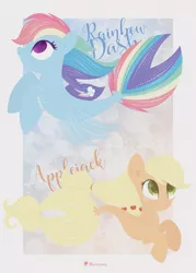 Size: 4624x6472 | Tagged: safe, artist:illumnious, derpibooru import, applejack, rainbow dash, earth pony, pegasus, pony, seapony (g4), applejack's hat, bubble, clothes, cowboy hat, cute, dorsal fin, female, fin wings, fins, fish tail, flowing mane, flowing tail, green eyes, hat, image, pink eyes, png, seaponified, seapony applejack, seapony rainbow dash, see-through, signature, simple background, smiling, species swap, swimming, tail, underwater, water, wings, yellow mane