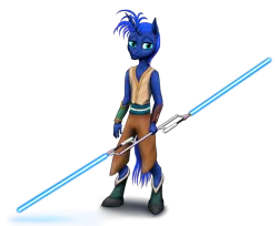 Size: 2629x2150 | Tagged: safe, artist:vasillium, derpibooru import, princess luna, alicorn, anthro, semi-anthro, armband, boots, clothes, crossover, image, jedi, lightsaber, png, prince artemis, rule 63, shirt, shoes, shorts, simple background, solo, star wars, transparent background, vest, weapon