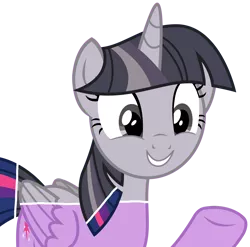 Size: 3416x3375 | Tagged: safe, artist:sketchmcreations, artist:wardex101, derpibooru import, edit, twilight sparkle, twilight sparkle (alicorn), alicorn, pony, top bolt, discorded, discorded twilight, female, folded wings, happy, image, mare, png, raised hoof, simple background, solo, transparent background, vector, wings