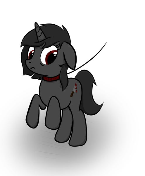 Size: 1025x1239 | Tagged: safe, artist:sundust, derpibooru import, oc, oc:richard98, unofficial characters only, pony, unicorn, :s, bondage, collar, cutie mark, floppy ears, full body, horn, image, leash, male, png, raised hoof, shadow, simple background, solo, stallion, unicorn oc, wavy mouth, white background