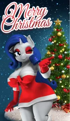 Size: 1500x2592 | Tagged: safe, artist:argos90, derpibooru import, rarity, anthro, 3d, breasts, busty rarity, christmas, christmas tree, clothes, costume, hat, holiday, image, jpeg, merry christmas, santa costume, santa hat, tree