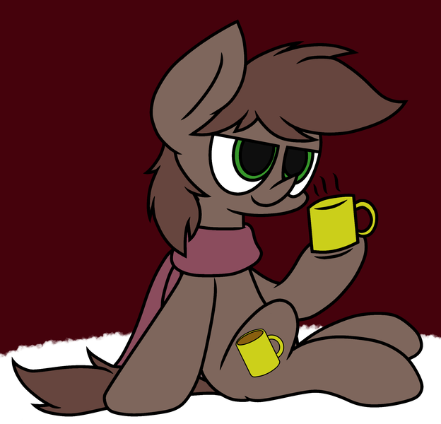 Size: 2179x2096 | Tagged: safe, artist:derpyalex2, derpibooru import, oc, oc:noble brew, unofficial characters only, earth pony, pony, clothes, coffee, coffee mug, image, mug, png, scarf, snow