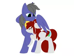 Size: 2828x2121 | Tagged: safe, artist:euphorictheory, derpibooru import, oc, oc:flareblitz, oc:wolfbane, unofficial characters only, pegasus, pony, colored wings, duo, female, floppy ears, hug, image, jpeg, male, mare, simple background, stallion, white background, winghug, wings