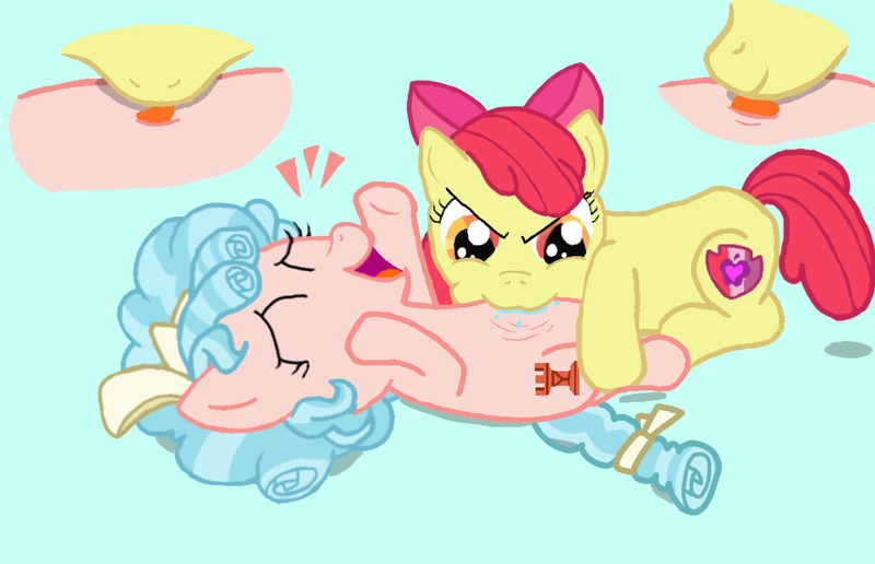 Size: 1080x696 | Tagged: suggestive, derpibooru import, apple bloom, cozy glow, earth pony, pegasus, pony, drool, female, fetish, filly, foal, image, laughing, licking, navel fetish, navel play, open mouth, png, raspberry, shadow, simple background, tickling, tongue out, tummy buzz