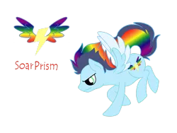 Size: 2828x2121 | Tagged: safe, artist:euphorictheory, derpibooru import, oc, oc:soar prism, unofficial characters only, pegasus, pony, colored wings, flying, image, male, parent:rainbow dash, parent:soarin', png, simple background, solo, spread wings, stallion, text, transparent background, wings