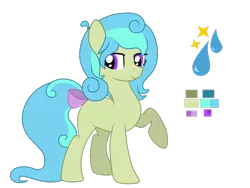 Size: 2828x2121 | Tagged: safe, artist:euphorictheory, derpibooru import, oc, oc:star drop, unofficial characters only, earth pony, pony, bow, earth pony oc, female, full body, high res, image, mare, png, purple eyes, raised hoof, reference sheet, simple background, smiling, solo, standing, tail, tail bow, transparent background, two toned mane, two toned tail