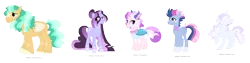 Size: 2572x643 | Tagged: safe, artist:tragedy-kaz, derpibooru import, oc, unofficial characters only, changedling, changeling, pegasus, pony, unicorn, base used, colored wings, eye clipping through hair, female, group, horn, image, male, mare, parent:princess celestia, parents:canon x oc, pegasus oc, png, simple background, smiling, stallion, transparent background, two toned wings, unicorn oc, unshorn fetlocks, wings