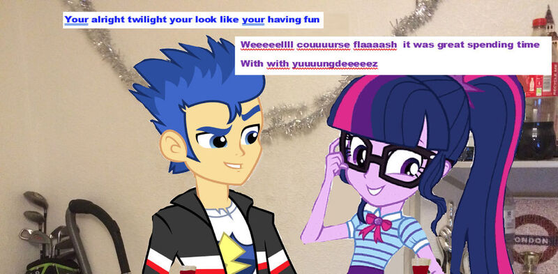 Size: 1024x503 | Tagged: suggestive, artist:yungdeez, derpibooru import, flash sentry, sci-twi, twilight sparkle, human, equestria girls, christmas, dialogue, drunk, drunk twilight, female, flashlight, holiday, image, jpeg, male, misspelling, real life background, sciflash, shipping, straight