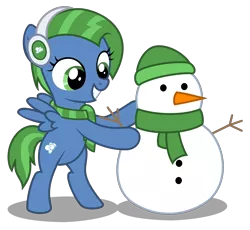 Size: 3970x3650 | Tagged: safe, artist:strategypony, derpibooru import, oc, oc:sky cleaner, unofficial characters only, pegasus, pony, clothes, earmuffs, female, filly, foal, image, pegasus oc, png, scarf, simple background, snowman, transparent background, wings