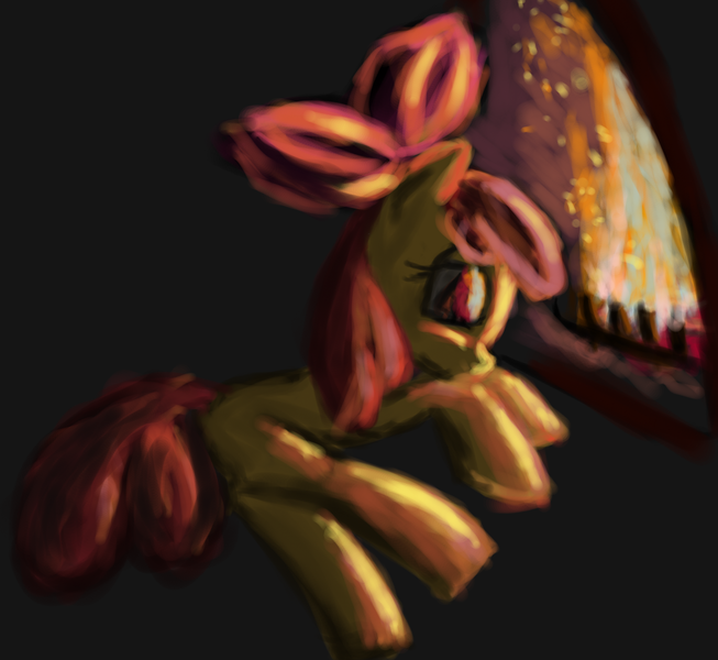 Size: 1622x1491 | Tagged: safe, artist:staremastershy, derpibooru import, apple bloom, earth pony, pony, female, filly, fireplace, foal, image, png, resting, solo