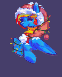 Size: 3000x3700 | Tagged: safe, artist:s0fty_1cy, derpibooru import, oc, oc:sunamena, unofficial characters only, pegasus, pony, animated, blue coat, bust, christmas, christmas lights, commission, eyes closed, female, gif, happy, hat, holiday, image, multicolored mane, purple background, santa hat, simple background, smiling, solo, ych result