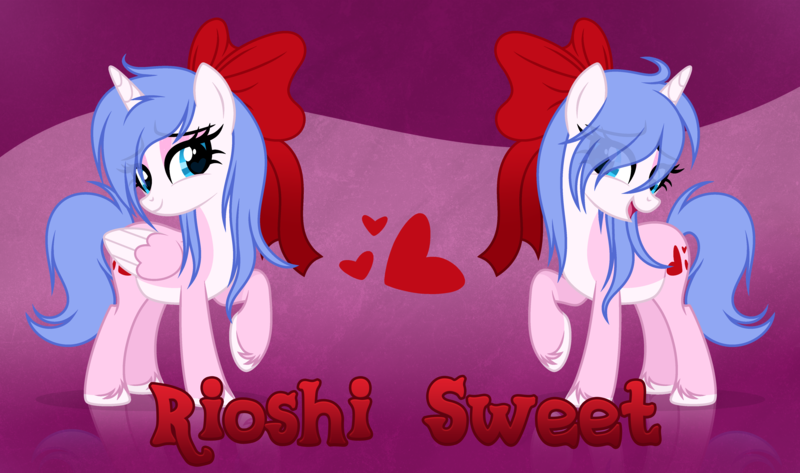 Size: 5156x3048 | Tagged: safe, artist:lazuli0209, artist:rioshi, artist:starshade, derpibooru import, oc, oc:rioshi sweet, unofficial characters only, alicorn, pony, 2021, base used, bow, female, heart eyes, high res, image, mare, pale belly, png, raised hoof, raised hooves, simple background, solo, two toned coat, wingding eyes