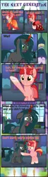 Size: 1057x3876 | Tagged: safe, artist:shootingstarsentry, derpibooru import, oc, oc:nightshade, oc:star curve, changepony, hybrid, pony, unicorn, comic:the next generation, clothes, dress, image, interspecies offspring, offspring, parent:king sombra, parent:queen chrysalis, parent:starlight glimmer, parent:sunburst, parents:chrysombra, parents:starburst, png