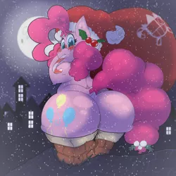 Size: 1600x1600 | Tagged: safe, artist:sanyo2100, derpibooru import, pinkie pie, art pack:under the mistletoe, art pack, christmas, holiday, image, png, stuck, the ass was fat