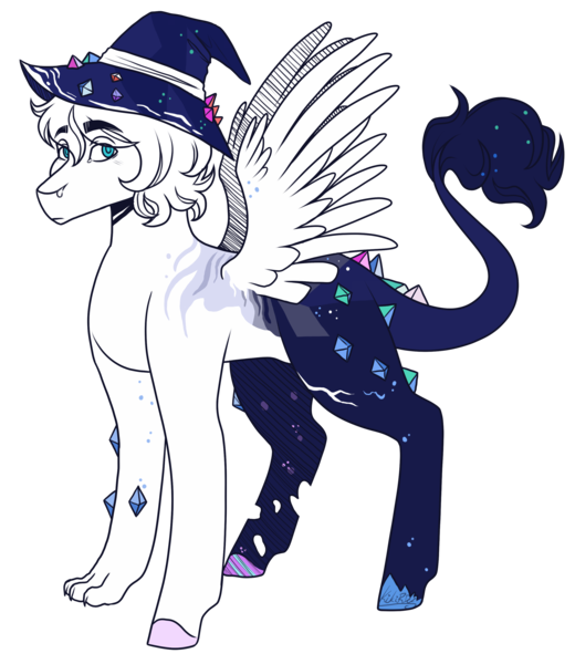 Size: 2600x3000 | Tagged: safe, artist:kikirdcz, derpibooru import, oc, oc:cosmos, hybrid, hat, image, male, png, simple background, solo, transparent background, witch hat