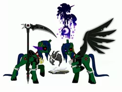 Size: 3744x2820 | Tagged: safe, derpibooru import, pony of shadows, tantabus, oc, oc:mhytic hex, unofficial characters only, alicorn, book, heterochromia, image, jpeg, scythe