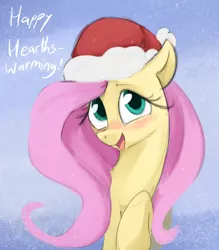 Size: 698x798 | Tagged: safe, artist:dotkwa, derpibooru import, fluttershy, pegasus, pony, blushing, christmas, cute, female, hat, holiday, image, looking at you, mare, open mouth, open smile, png, santa hat, shyabetes, smiling, smiling at you, solo, talking to viewer