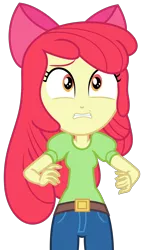Size: 1500x2619 | Tagged: safe, artist:sketchmcreations, derpibooru import, apple bloom, equestria girls, equestria girls series, holidays unwrapped, spoiler:eqg series (season 2), belt, bow, clothes, concerned, female, hair bow, image, jeans, pants, png, simple background, the cider louse fools, transparent background, vector, worried