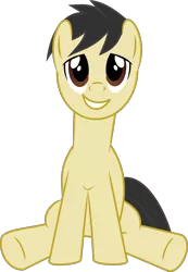 Size: 1873x2702 | Tagged: safe, anonymous artist, derpibooru import, oc, unofficial characters only, earth pony, pony, derpibooru community collaboration, .svg available, 2022 community collab, brown eyes, derpibooru exclusive, earth pony oc, front view, full body, grin, image, lidded eyes, male, png, show accurate, simple background, sitting, smiling, solo, stallion, transparent background, underhoof, vector