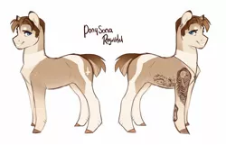 Size: 2048x1323 | Tagged: safe, artist:royvdhel-art, derpibooru import, oc, oc:roy, unofficial characters only, earth pony, pony, duo, earth pony oc, image, jpeg, male, simple background, smiling, stallion, tattoo, white background